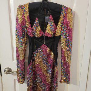 Posh by V Ultra Sexy Sheer Panels Ombre Sequin Embellished Dress - Size M